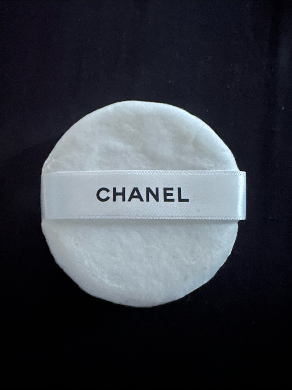 CHANEL White Powder Puff with Logo Ribbon